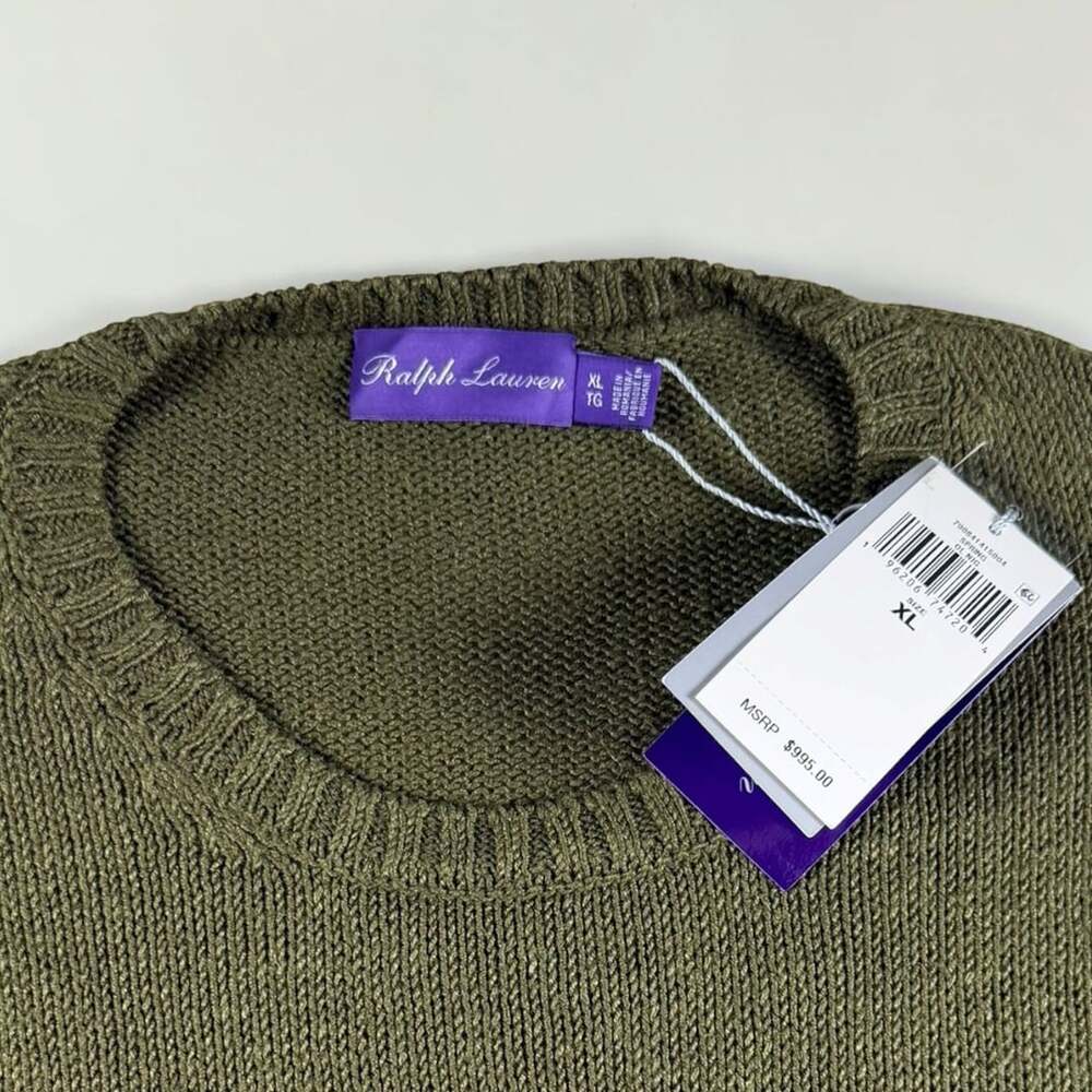 Ralph Lauren Purple Label Sweater Mens XL Olive Green Silk Linen Crewneck NWT